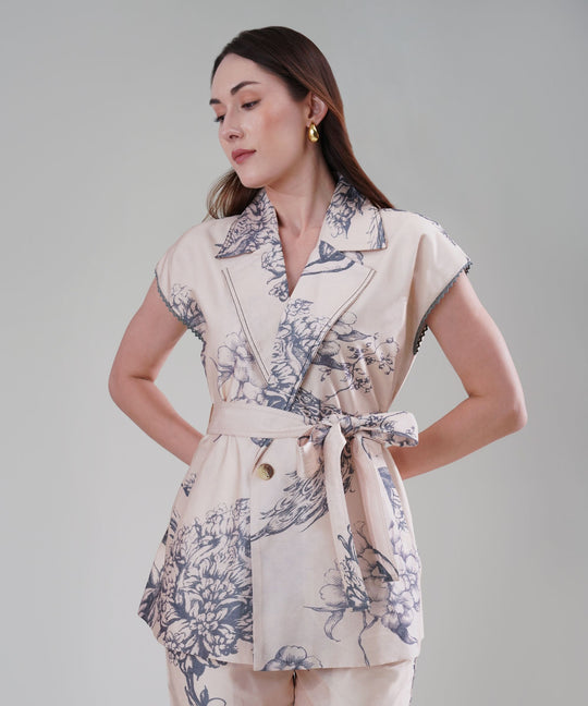 The Camilla Printed Tie Up Co-ord Set in Linen