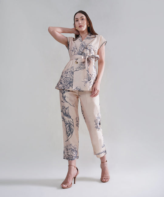 The Camilla Printed Tie Up Co-ord Set in Linen