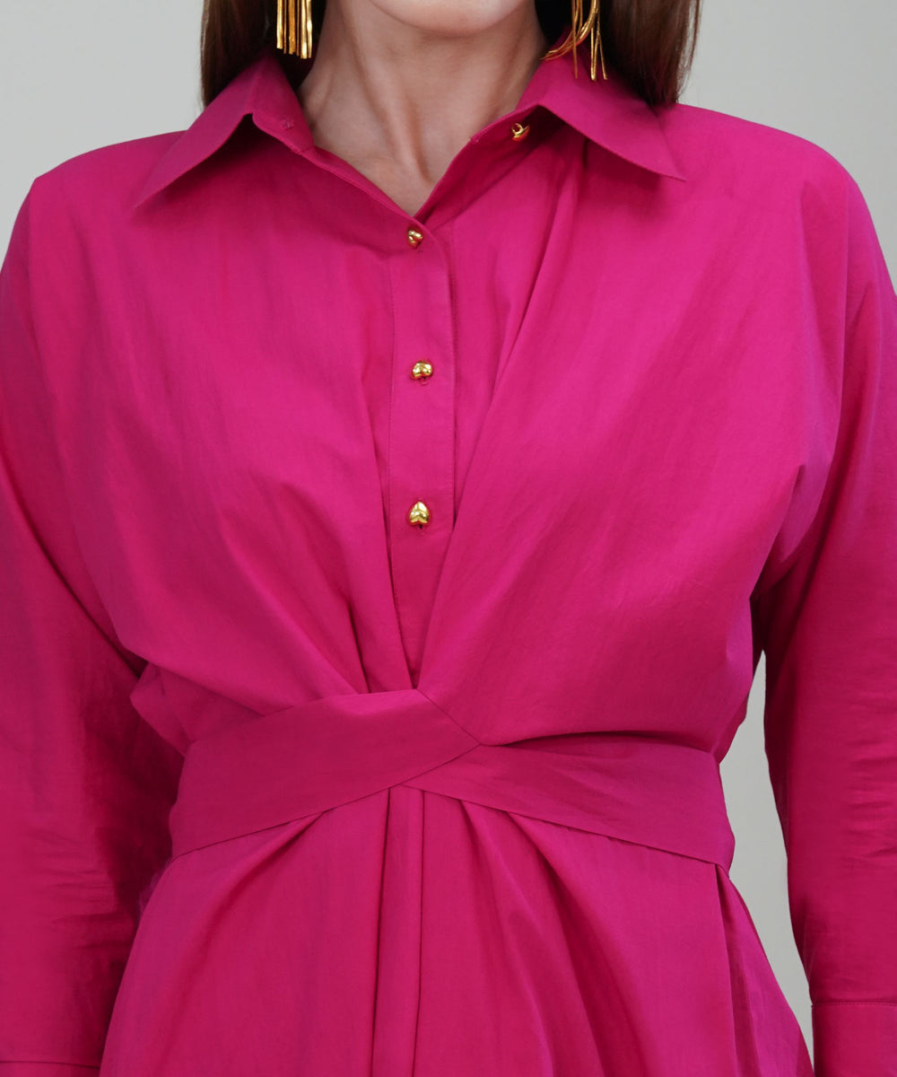 The Abra Poplin Tie Up Dress in Pink