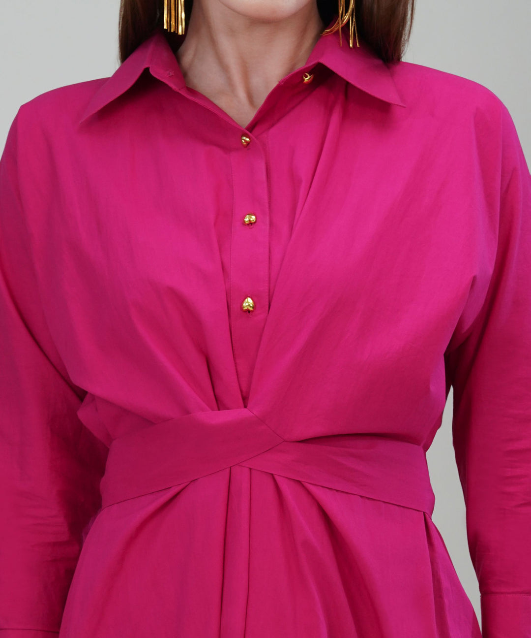 The Abra Poplin Tie Up Dress in Pink