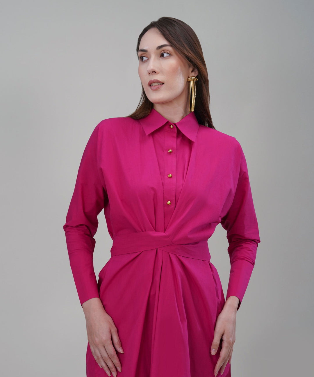 The Abra Poplin Tie Up Dress in Pink