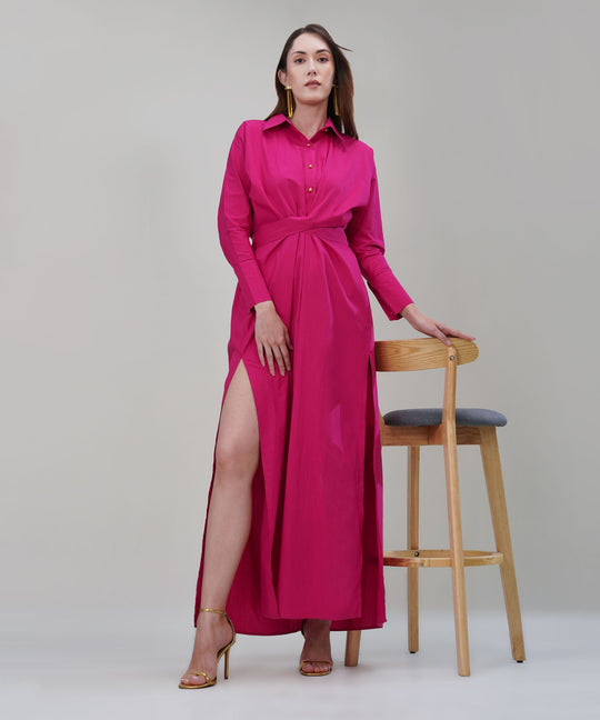 The Abra Poplin Tie Up Dress in Pink