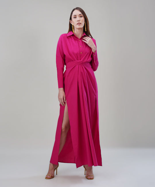 The Abra Poplin Tie Up Dress in Pink