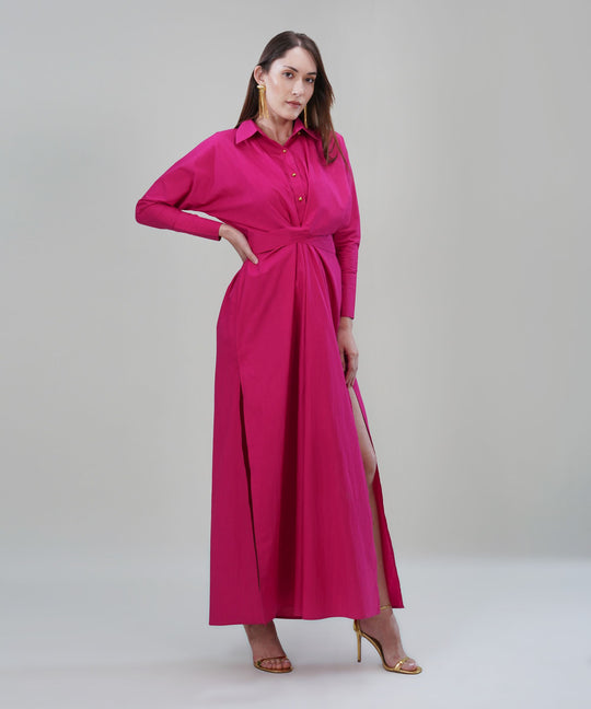 The Abra Poplin Tie Up Dress in Pink