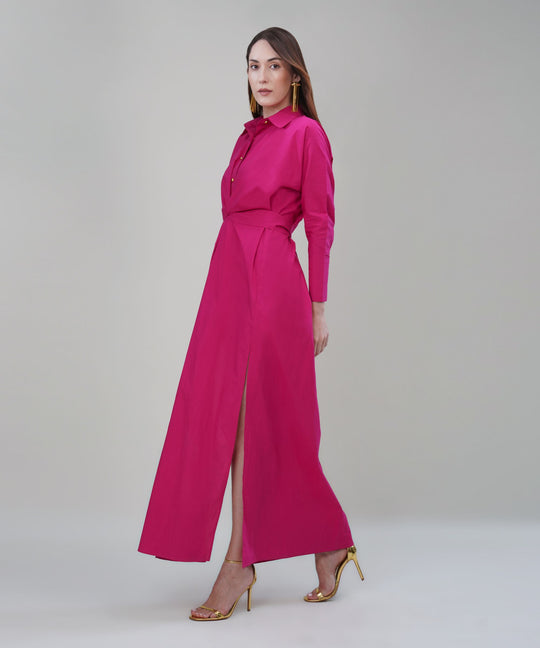 The Abra Poplin Tie Up Dress in Pink