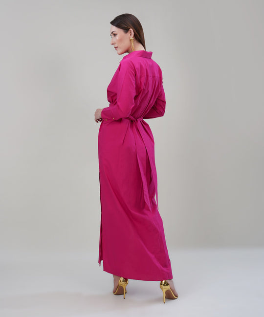 The Abra Poplin Tie Up Dress in Pink