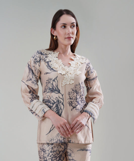 The Camilla Printed Lace Co-ord Set in Linen