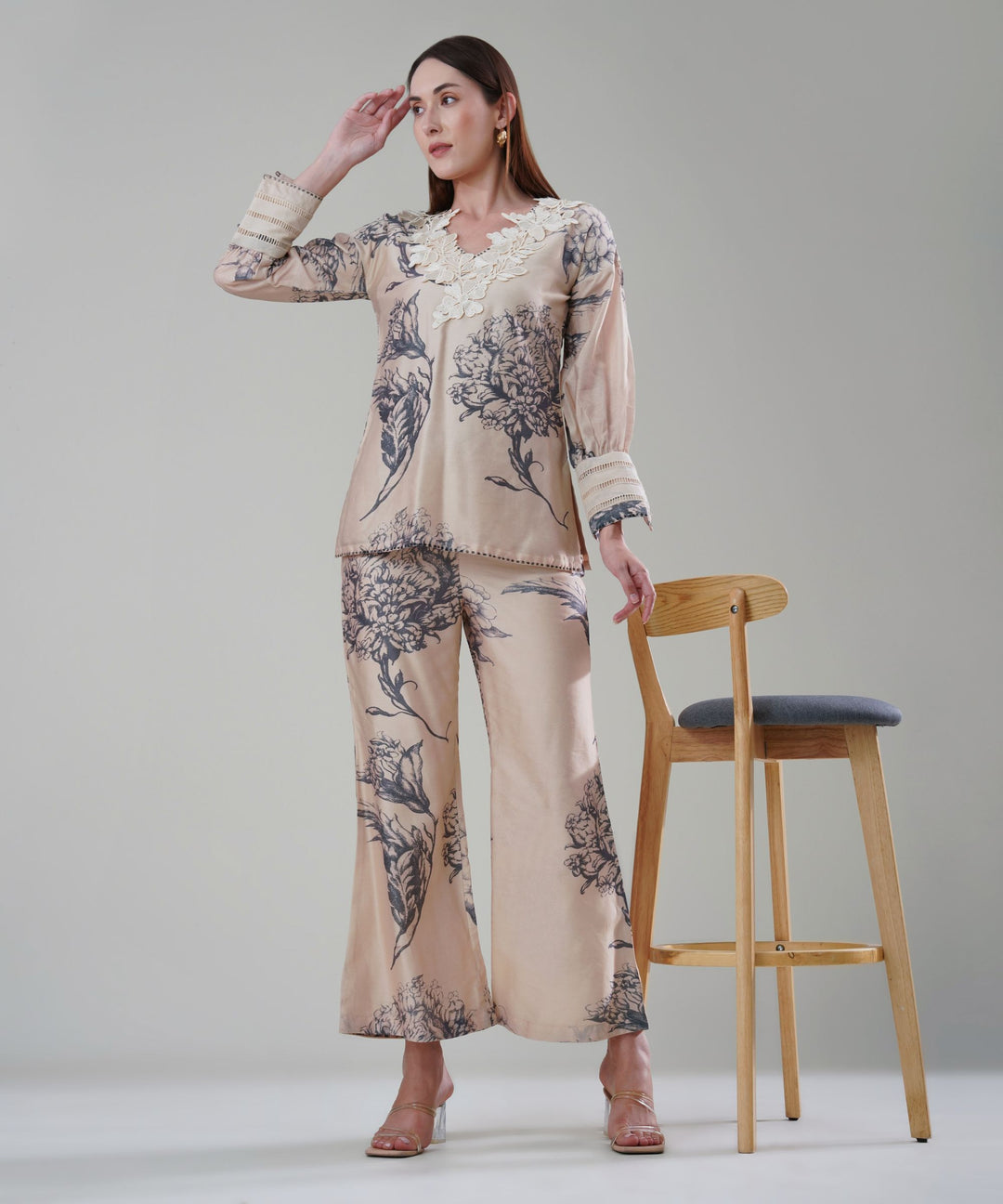 The Camilla Printed Lace Co-ord Set in Linen