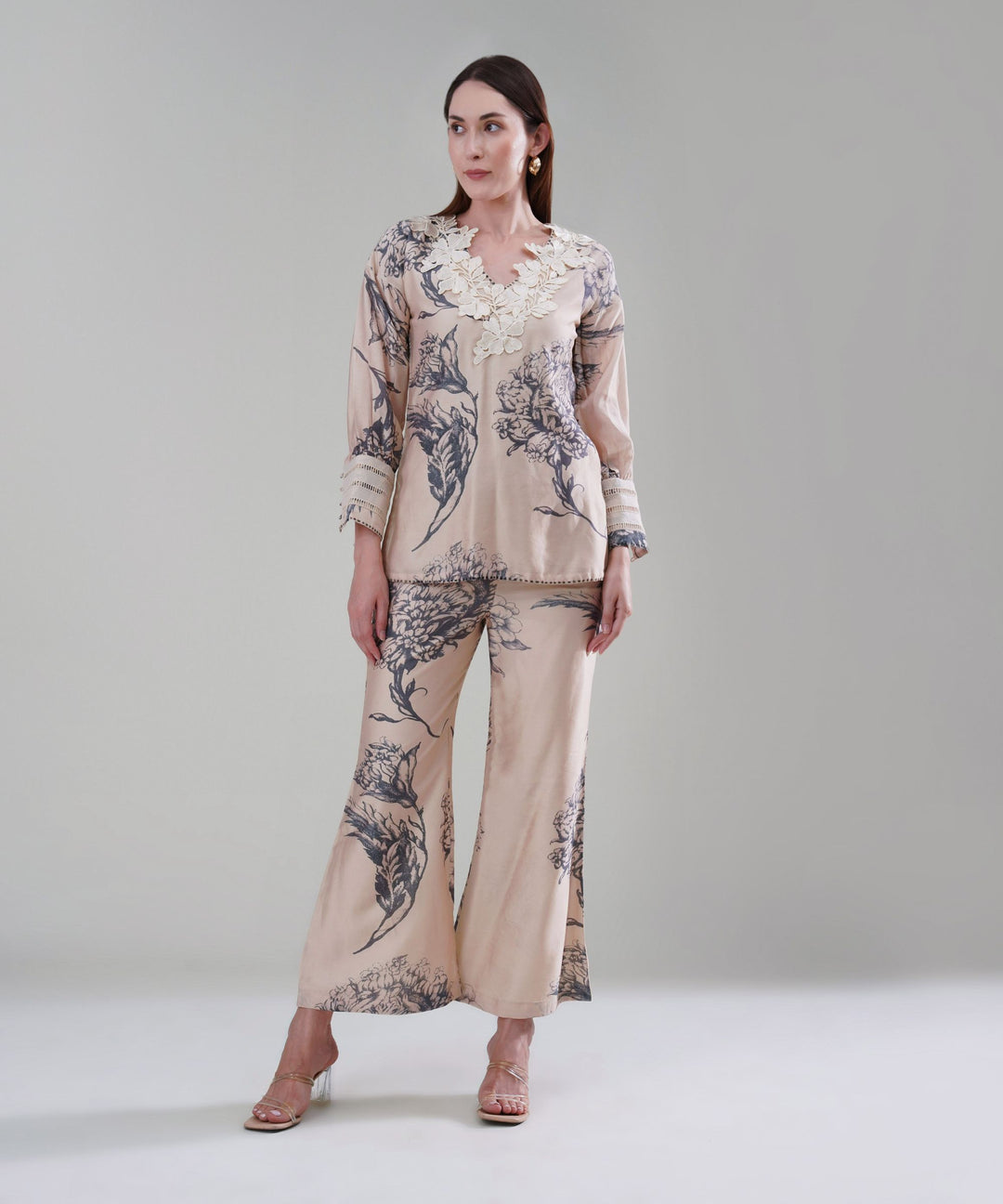 The Camilla Printed Lace Co-ord Set in Linen