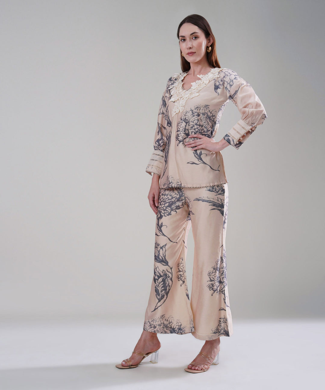 The Camilla Printed Lace Co-ord Set in Linen