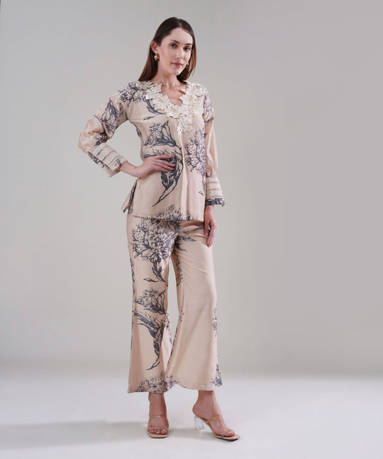 The Camilla Printed Lace Co-ord Set in Linen