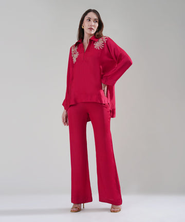 The Nusrat Embroidered Co-ord Set in Red