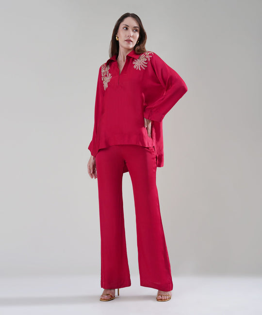 The Nusrat Embroidered Co-ord Set in Red