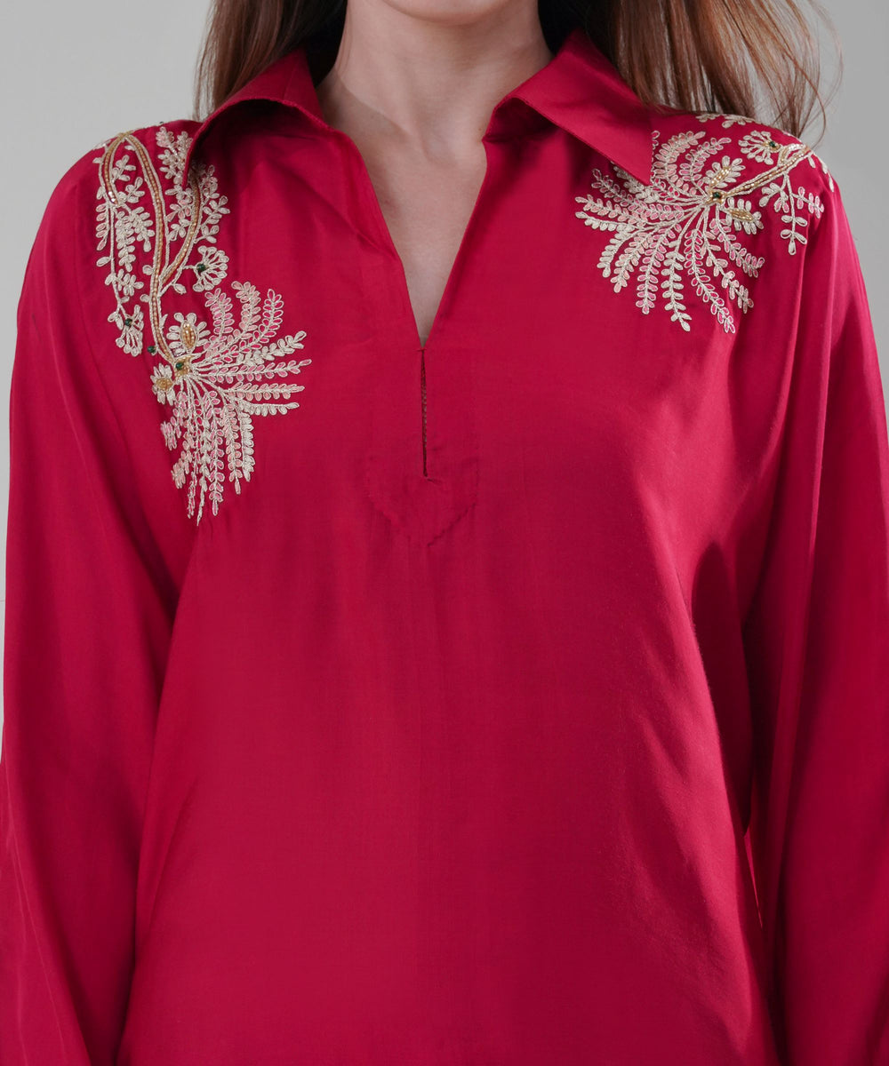 The Nusrat Embroidered Co-ord Set in Red