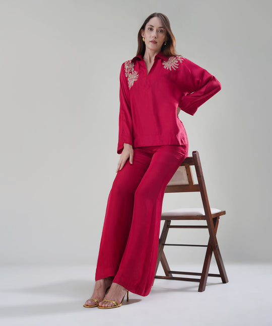 The Nusrat Embroidered Co-ord Set in Red