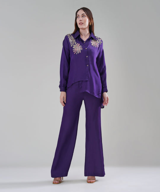The Nusrat Embroidered Co-ord Set in Purple