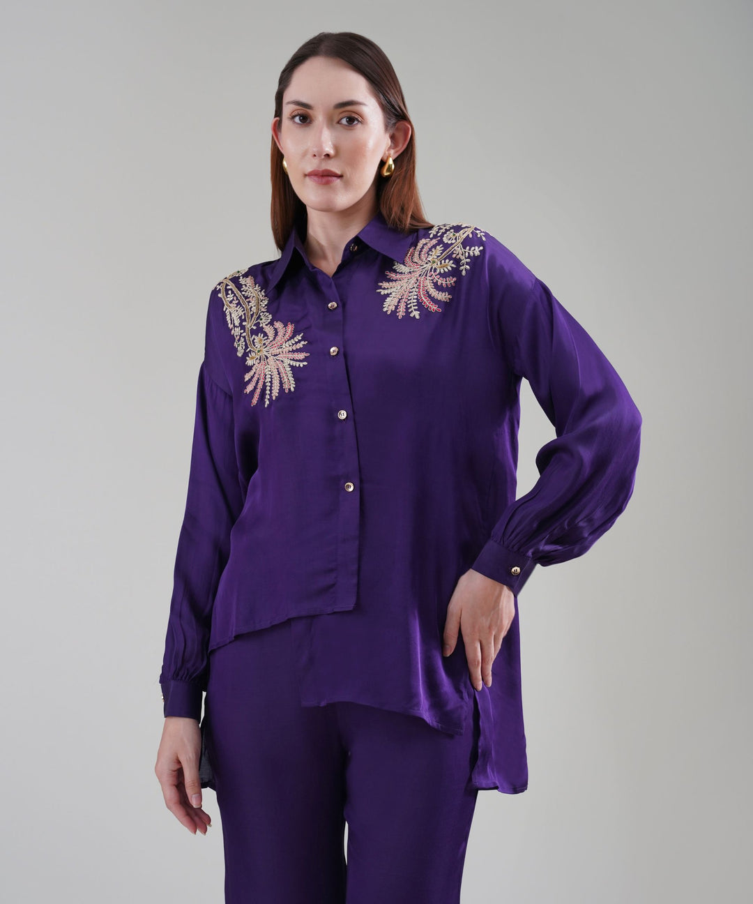 The Nusrat Embroidered Co-ord Set in Purple