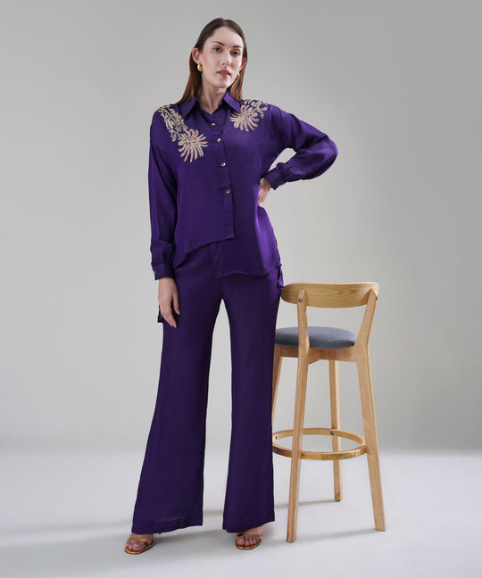 The Nusrat Embroidered Co-ord Set in Purple