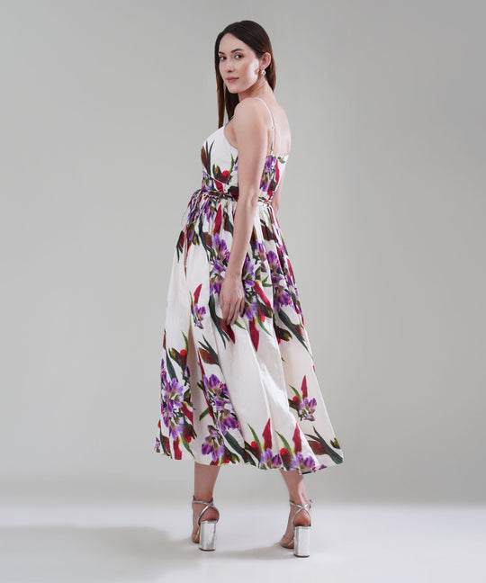 The Delicate Alba Floral Maxi Dress in Linen Satin