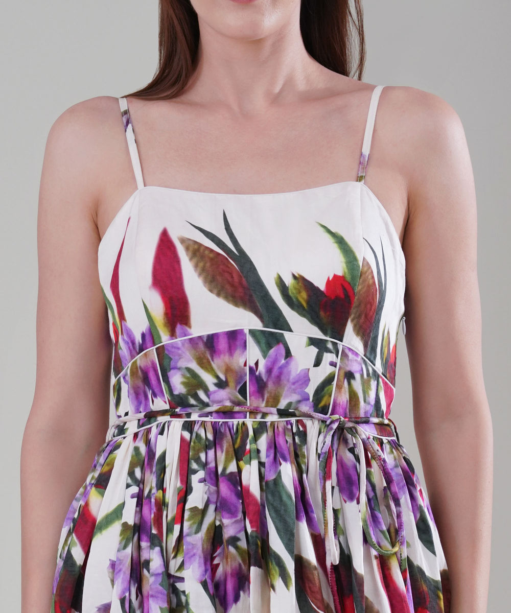 The Delicate Alba Floral Maxi Dress in Linen Satin