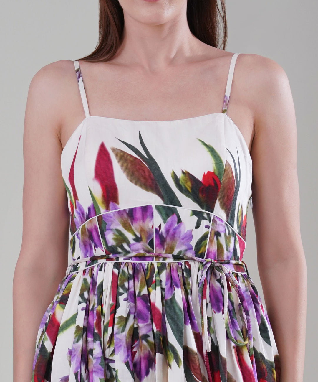 The Delicate Alba Floral Maxi Dress in Linen Satin