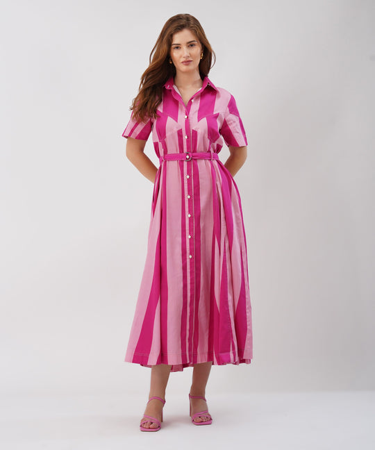 The Leah Poplin Dress in Pink