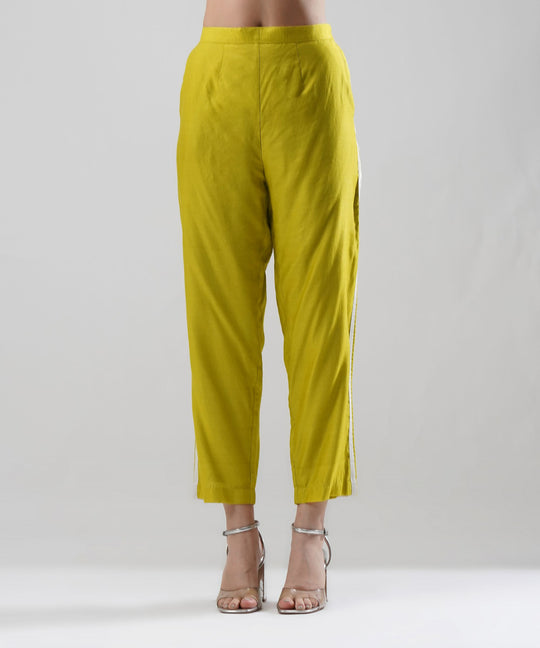 The Dil Chanderi Co-ord Set in Lime Yellow