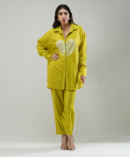 The Dil Chanderi Co-ord Set in Lime Yellow