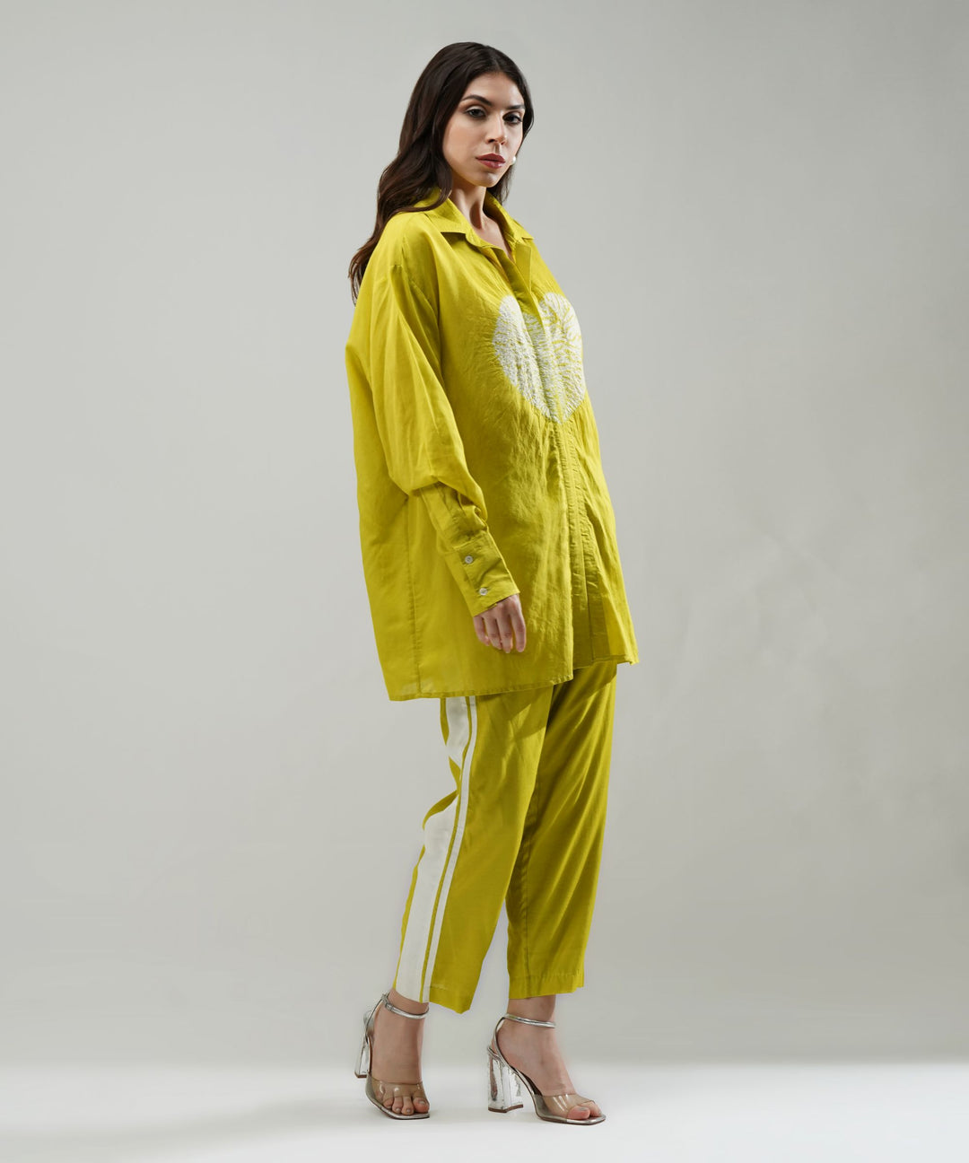 The Dil Chanderi Co-ord Set in Lime Yellow