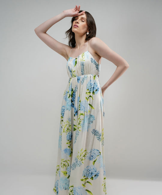 The Sarah Summer Bloom Linen Satin Maxi Dress