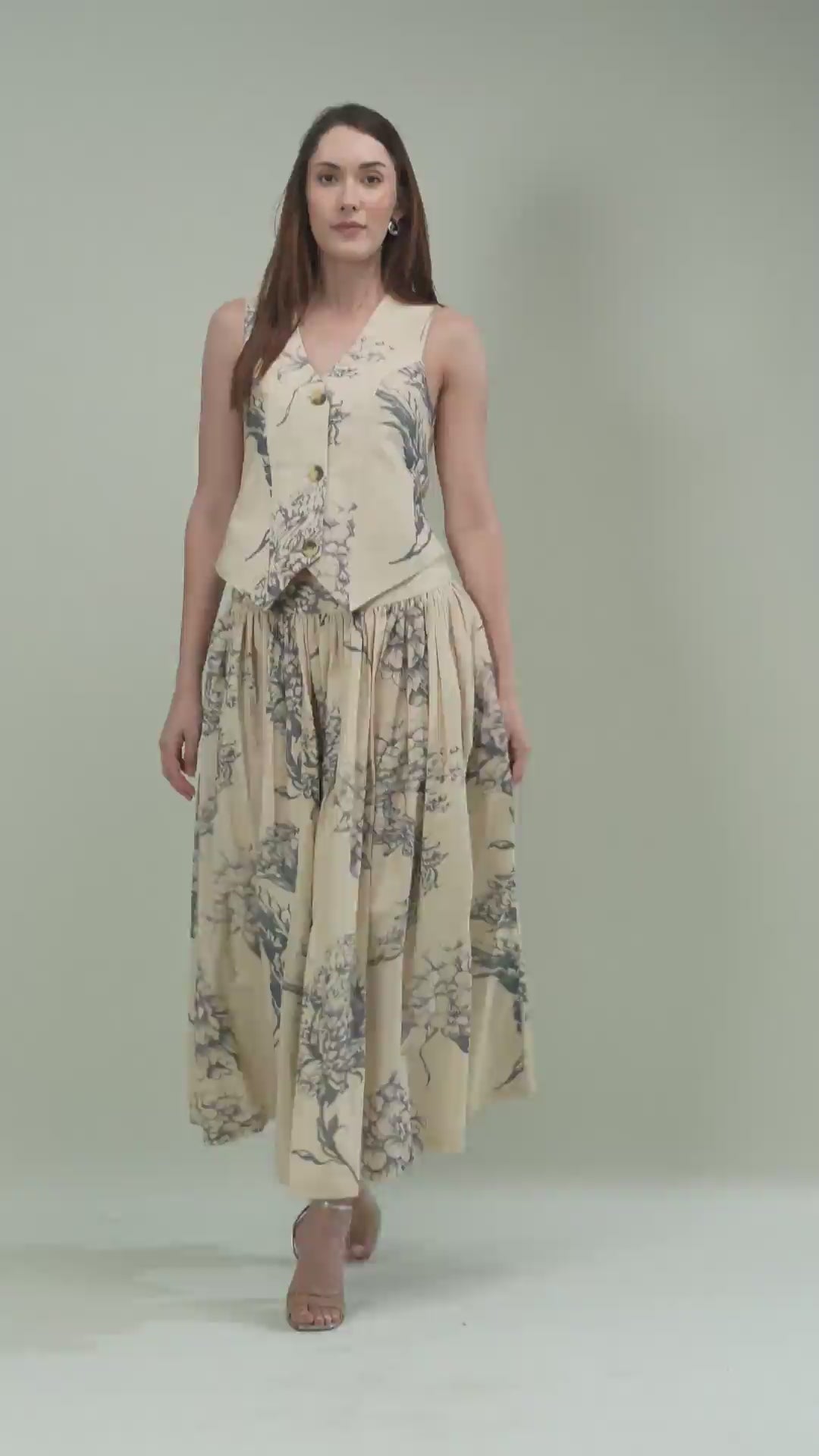 The Camilla Printed Waistcoat Co-ord Set in Linen