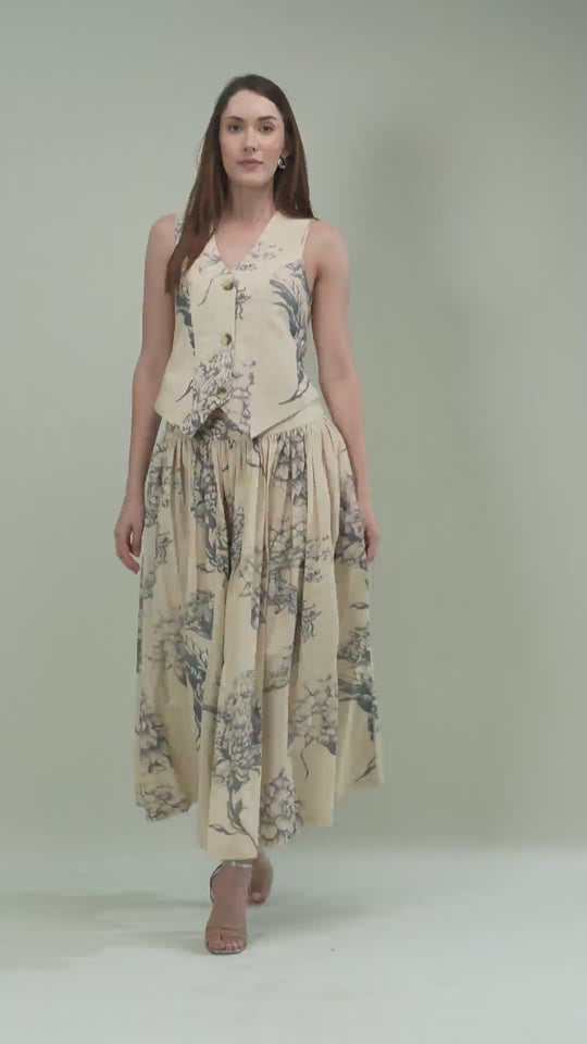 The Camilla Printed Waistcoat Co-ord Set in Linen