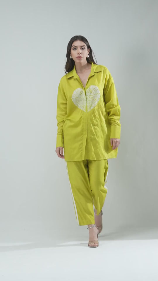 The Dil Chanderi Co-ord Set in Lime Yellow